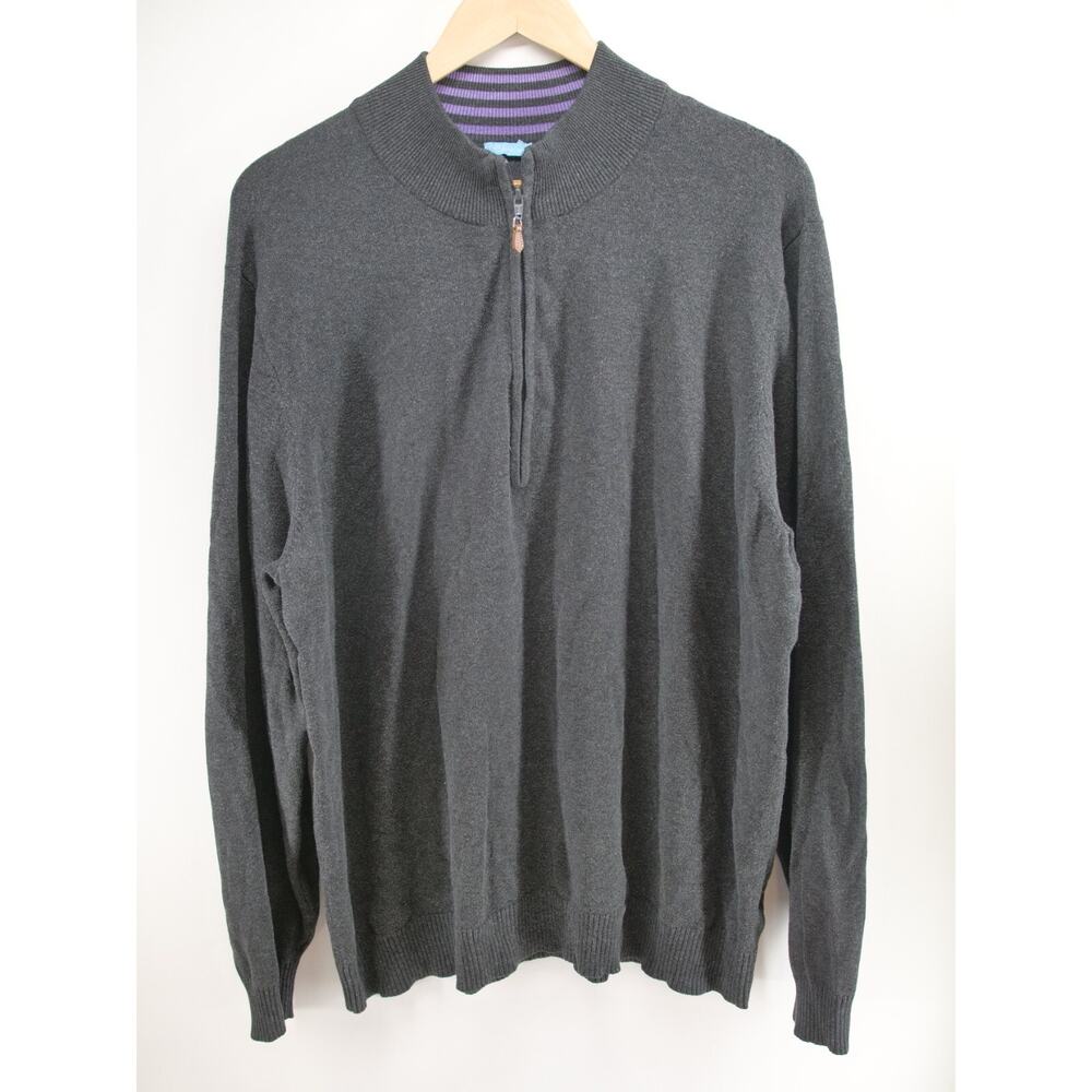 J.‎ McLaughlin Men's 1/4 Zip Cotton/Modal Mock Neck Pullover Sweater Dark Gray L